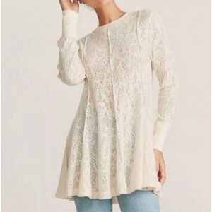 Free People Coffee In The Morning Lace Knit Tunic Cream Boho Coquette Small NWT